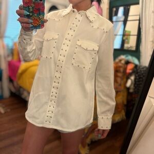 7 For All Mankind White Studded Shirt